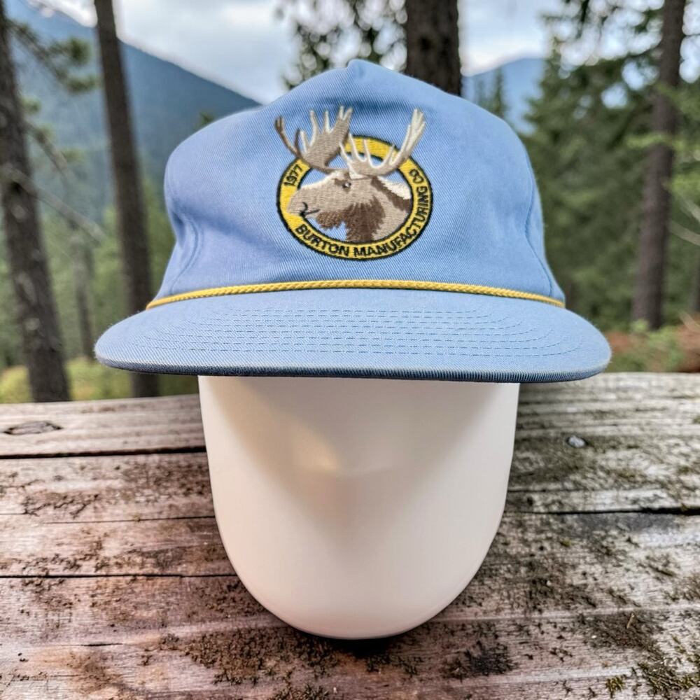 Burton Adult One Size Light Blue 100% Cotton Snapback Cap Hat Moose Embroidery